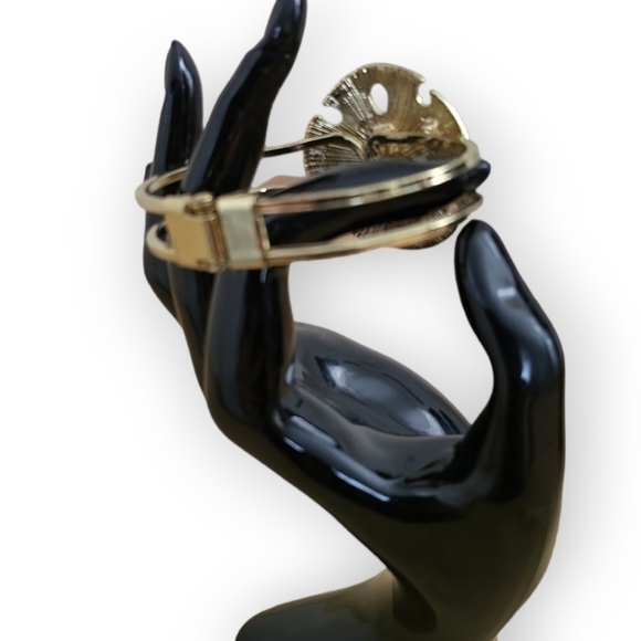 Sand Dollar Goldtone Hinged Cuff Bracelet - Picture 4 of 9